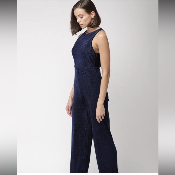 Navy Blue Velvet Jumpsuit - Picture 17 of 17